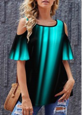 Cold Shoulder Round Neck Printed T Shirt