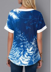 Lace Up Tie Dye Tropical Print Blouse