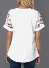 Short Sleeve Lace Panel Split Neck Blouse