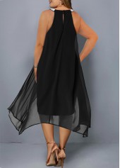 Asymmetric Hem Embellished Neck Plus Size Chiffon Dress