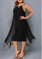 Asymmetric Hem Embellished Neck Plus Size Chiffon Dress