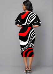 Ruffle Sleeve Stripe Print Contrast Sheath Dress