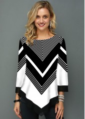 Asymmetric Hem Chevron Print T Shirt