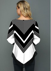 Asymmetric Hem Chevron Print T Shirt