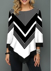 Asymmetric Hem Chevron Print T Shirt