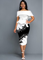 Belted Sunflower Print Off the Shoulder Foldover Dress
