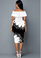 Belted Sunflower Print Off the Shoulder Foldover Dress
