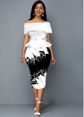 Belted Sunflower Print Off the Shoulder Foldover Dress