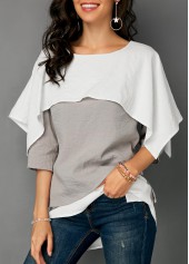 Overlay Detail Layered Hem Contrast Blouse