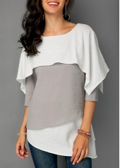 Overlay Detail Layered Hem Contrast Blouse
