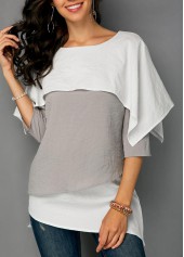 Overlay Detail Layered Hem Contrast Blouse