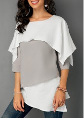 Overlay Detail Layered Hem Contrast Blouse