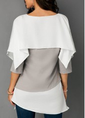Overlay Detail Layered Hem Contrast Blouse