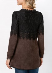Round Neck Long Sleeve Lace Panel T Shirt