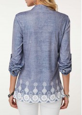 Floral Print Split Neck Crinkle Chest Blouse