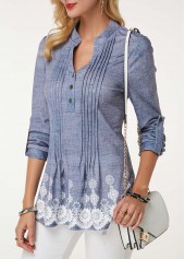 Floral Print Split Neck Crinkle Chest Blouse