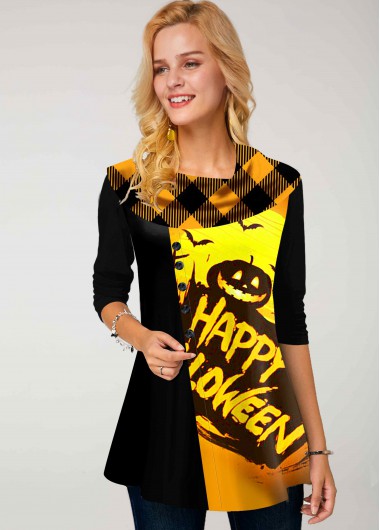 Rosewe Long Sleeve Halloween Plaid Print Tunic Top - XS