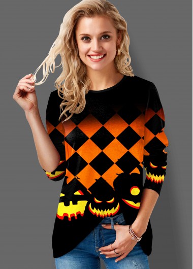 Rosewe Round Neck Long Sleeve Halloween Print Tunic Top - XS