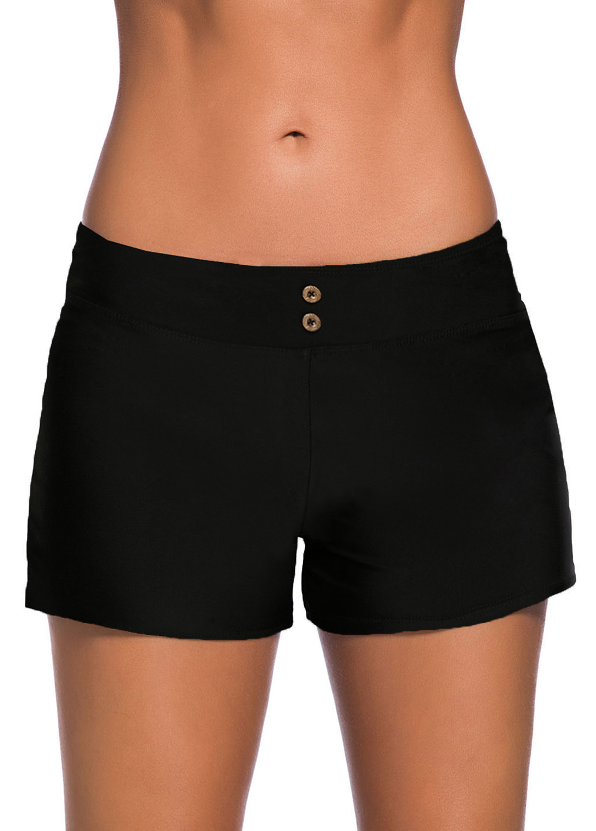 Band Waist Solid Black Swimwear Shorts