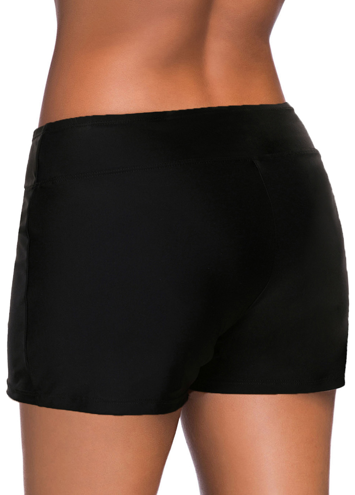 Band Waist Solid Black Swimwear Shorts USD 21.61