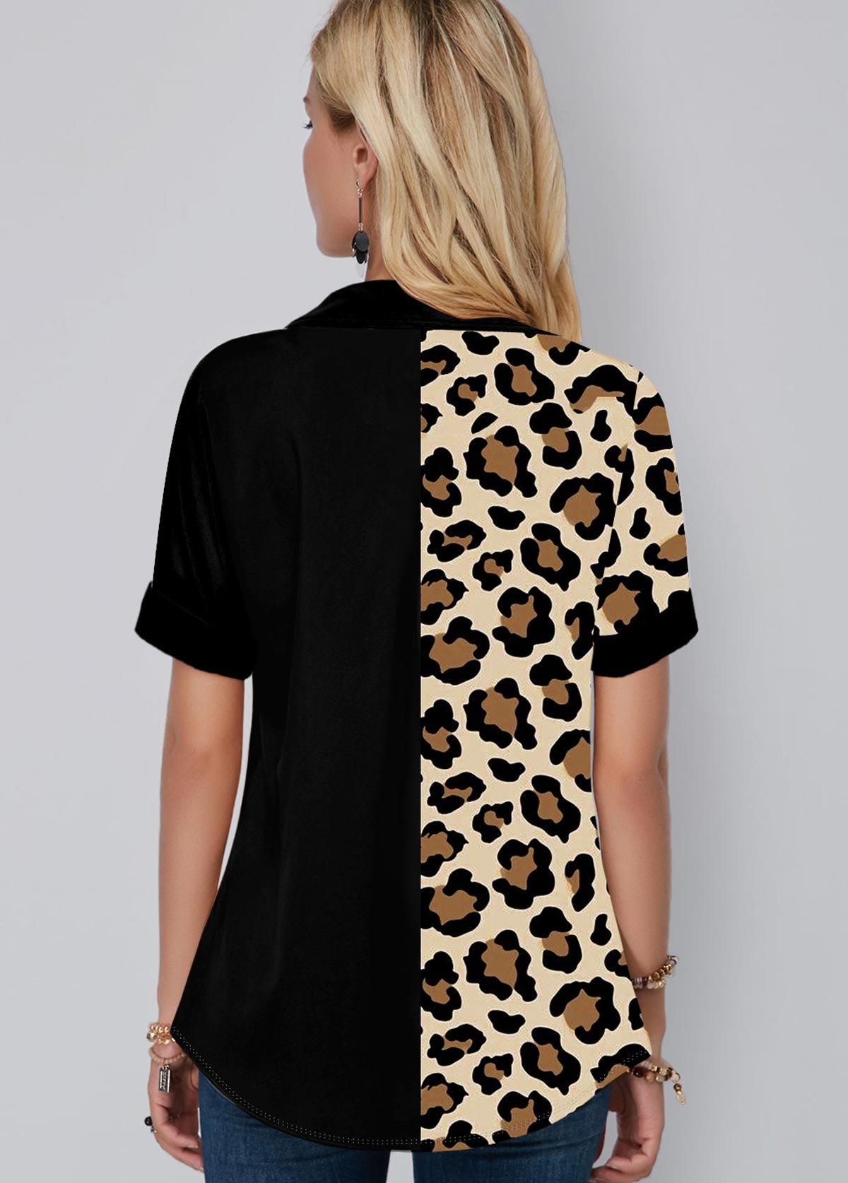 Chest Pocket Leopard Print Button Up Blouse