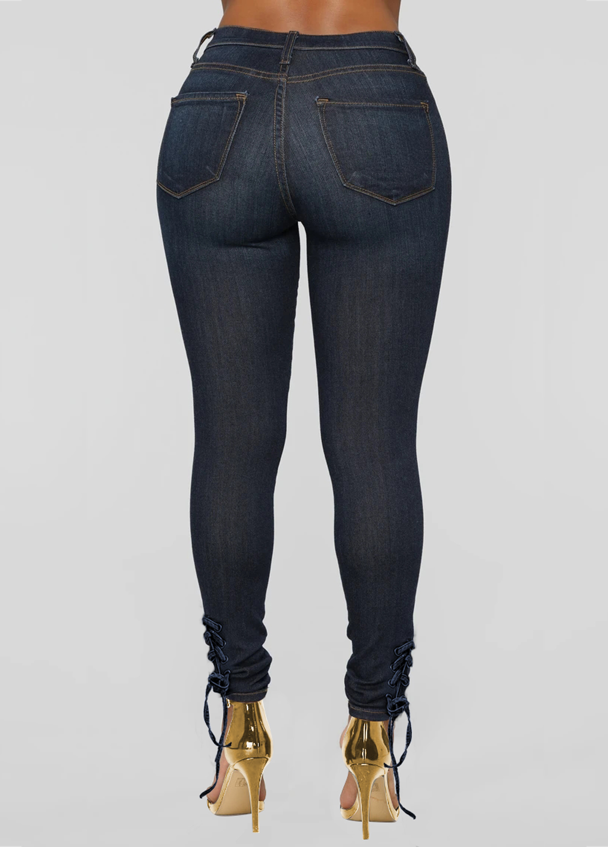 Pocket Shredded Grommet Lace Up Jeans USD 35.87