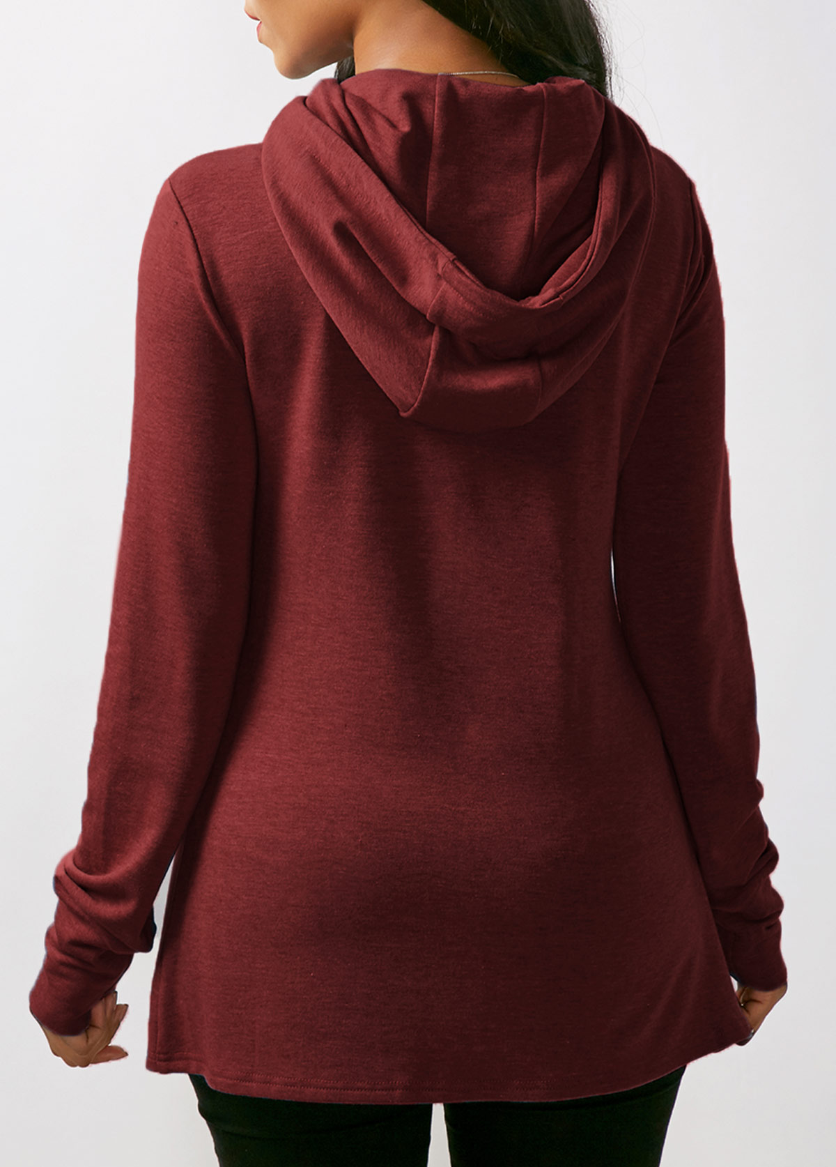 Drawstring Tulip Hem Long Sleeve Hoodie | Rosewe.com - USD $27.77