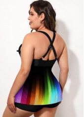 Plus Size Rainbow Color Cross Strap Swimdress and Shorts
