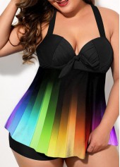 Plus Size Rainbow Color Cross Strap Swimdress and Shorts