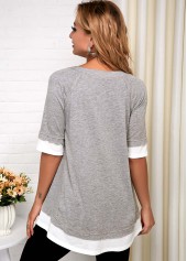 Faux Two Piece Grey V Neck T Shirt