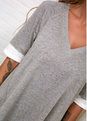 Faux Two Piece Grey V Neck T Shirt