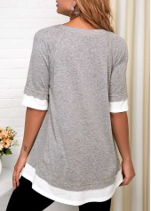Faux Two Piece Grey V Neck T Shirt