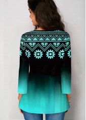 Three Quarter Sleeve Tribal Print Gradient Blouse
