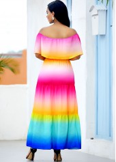 Ruffle Overlay Rainbow Color Printed Maxi Dress