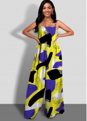 Geometric Print Contrast Spaghetti Strap Jumpsuit