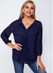 Lace Panel Three Quarter Sleeve Blouse