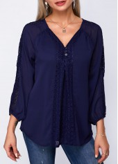 Lace Panel Three Quarter Sleeve Blouse