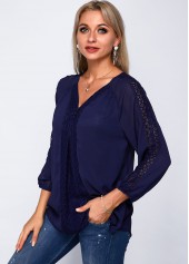 Lace Panel Three Quarter Sleeve Blouse