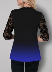 Tribal Print Ombre Lace Panel Button Up T Shirt