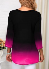 Tribal Print Three Quarter Sleeve Ombre Blouse