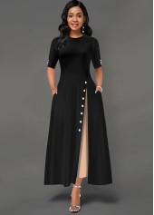 Inclined Button Side Pocket Contrast Maxi Dress