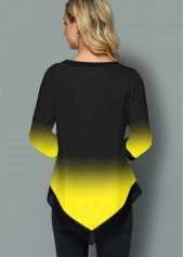 Asymmetric Hem Tribal Print Ombre Blouse