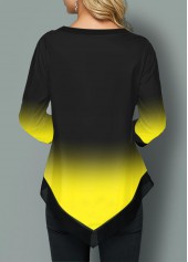 Asymmetric Hem Tribal Print Ombre Blouse