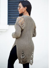 Round Neck Draped Fringe Long Sleeve Sweater