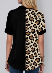 Chest Pocket Leopard Print Button Up Blouse
