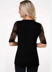 V Neck Half Sleeve Lace Panel T Shirt