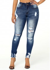Acid Washed Frayed Hem Shredded Jeans