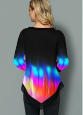 Asymmetric Hem Printed Rainbow Color T Shirt