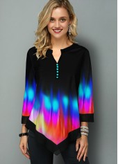 Asymmetric Hem Printed Rainbow Color T Shirt