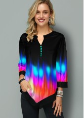 Asymmetric Hem Printed Rainbow Color T Shirt